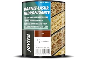 JOVIRA PINTURAS BARNIZ-LASUR Hidrofugante Protector Satinado al Agua. Protege, decora y embellece todo tipo de madera con efecto perlado. (750 Mililitros, Teka)