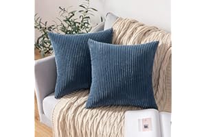 MIULEE Lot de 2 Decorative Housse de Coussin en Velours Côtelé Canapé Taie d'oreiller Douce pour Maison Salon Chambre Clic Clac 45x45cm Bleu Foncé