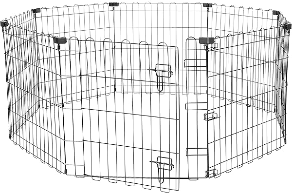 Amazon Basics Parc de jeu et d’exercice pliable en métal pour chiens et animaux de compagnie, Avec porte, 61 cm, Noir, Carré,Rond