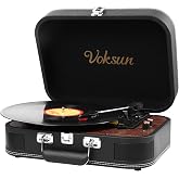 Vinyl Record Player, VOKSUN Vintage Portable Turntable with Built-in Speakers, Vinyl LP Player with In/out Bluetooth with 3 S