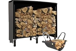 Outsunny 4FT Firewood Rack with Canvas Carrier Bag and 600D Oxford Waterproof Cover, Metal Log Store Indoors, Log Storage Rack Holder for Outdoor Indoor Fireplace, Black