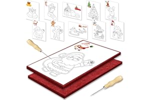 JSRQT Natale Punteruolo per Carta Bambini Dai 4 Anni In Su con 2 Base In Feltro 2 Aghi 10 Immagini da Ricamo Kit Completo Legno Tappetino Artigianato Punteruoli Fai-Da-Te Creativi Cucito e Creazioni