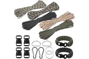 DRAUPNIR 15 Pièces Kit Paracorde Bracelet, 5 Pièces Paracorde Nylon 4mm x 10 m avec Boucles, Mousquetons, Porte-clés, Anneaux en D Kit Paracorde pour DIY Bracelet Trousseau Sports de Plein