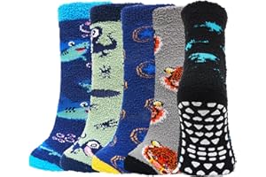 PUTUO Calzini Invernali Antiscivolo per Bambine: Calze Pantofole Bambini Calde e Morbide Calzettoni Termiche per Casa Soffici Calzini Pelosi per Regalo 5 Paia