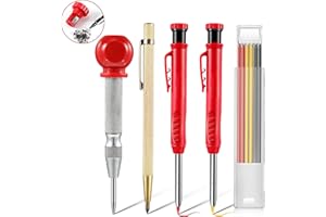 ENHON Mechanische Zimmermannstifte mit Automatischem Körner und Metall Reißnadel, Tieflochmarkierer mit 6 Minen und Eingebautem Spitzer Tischler Bleistifte Set für Holzverarbeitung, Gelb und Rot
