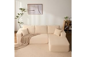 Litbird Modular Sectional Sofa, L-Shape Right with Deep Seat, Chaise Lounge, Boneless Couches,Corduroy Fabric, Sofa Bed for Living Room – No Assembly Required,White