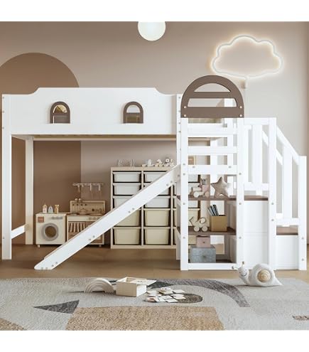 KEF Tom Etagenbett 90x200 Cm – Massivholz-Kinderbett Mit Schubladen, Weiß, Leiter Links