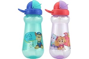 HOVUK Paw Patrol & Peppa Pig Trinkhalm | Kunststoff-Wasserflaschen mit Silikon-Pop-Up-Strohhalm | BPA-frei für Kinder ab 6 Monaten