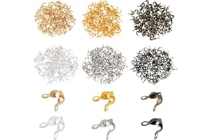 AHQiZFX 600 Stück Quetschperlen,Clamshell Perlenspitzen,Edelstahl Quetsch Perlen Spitzen,Perlen Verschlüsse,Quetschkalotten,Biegeringe,Crimpenden,für DIY Armband Halsketten Schmuckherstellung Zubehör