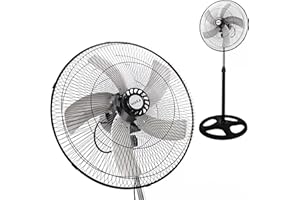MAKA CHANGE YOUR LIFE QUALITY MAKA Ventilatore a Piantana Potente, Ventilatore Metallo 5 Pale, 75W, Basso Consumo, Oscillazione Orizzontale, Ventilatore da Terra Industriale Diametro 50cm, Regolabile Altezza Max 130 cm 3 Velocità