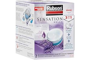 Rubson Sensation Relax Recharges universelles pour absorbeur d'humidité parfum lavande (2 x 300 g) – Recharges 3 en 1 anti-humidité, anti-odeur et agréable parfum