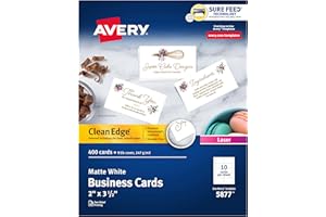 Avery Wizytówki do druku, drukarki laserowe, 400 kart, 2 x 3,5, Clean Edge (5877)