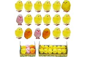 SRVERTEX 18PCs Easter Chenille Chicks Yellow Fluffy Easter Bonnet Chicks and Assorted Colored Chicks, Adorable Cute Easter Chicks useful for Easter Basket and Trilby Decorations Size-4cm