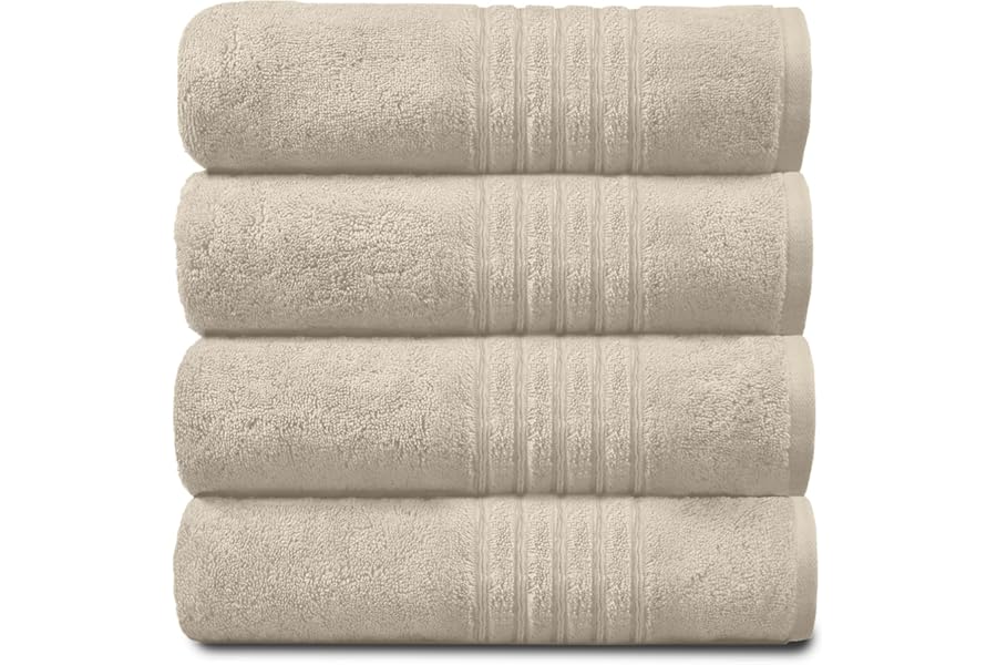 GC GAVENO CAVAILIA New Hampton Pack of 4 Bath Towel Set, 100% Ringspun Cotton, Extra Absorbent 450 GSM Luxury Bath Sheets, Cream, 4PK