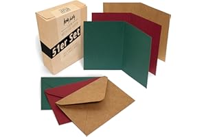 ‎JAPUN Japun - 51er Set blanko Falt-Karten inkl. Briefumschläge, Klapp-Karten zum gestalten, beschriften oder bedrucken - DIN A6 / C6 - braun rot grün