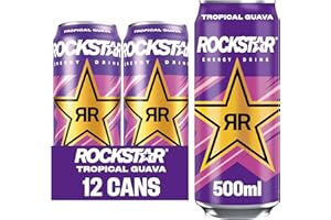 Rockstar, Punched Energy Drink Tropical Caffeinated Drink with Taurine Guarana Ginseng BVitamins 500 ml cans, Guava (Pack of 12)