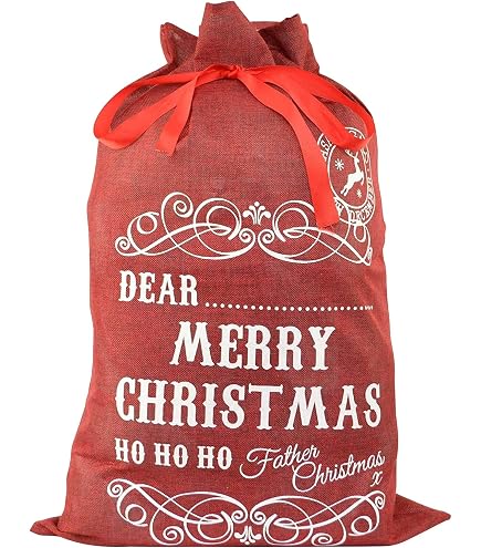 SHATCHI Sacco Di Iuta Per Babbo Natale 70x50 Cm - Con Scritta "Non Aprire Fino Al 25 Dicembre" E Stampe Di Renne, Vintage
