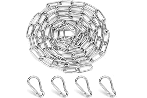 SOSPIRO 2 Pieces of 1 Meter Long 3mm Thick Stainless Steel Chain with 4 Carabiners Indoor Outdoor Hardware Accessories