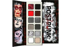 Afflano ögonskugga palett, vit svart röd goth halloween, silver glitter färgglad Emo grunge gotisk rökig ögon skräck vampyr z