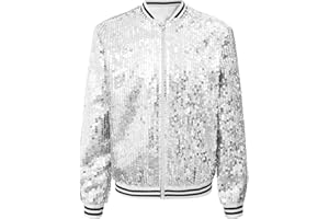 inhzoy Unisex Kinder Glänzende Pailletten Jacke Langarm Glitzer Bomberjacke Mit Reißverschluss Sport Freizeitjacke Streetdance Hip Hop Jacke