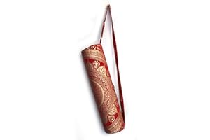 Indian Craft Castle Flower Hippie Yoga Mat Carrier Bag with Shoulder Strap Yoga Mat Bag Gym Bag Boho Beach Bag (red Gold Yoga Bag)