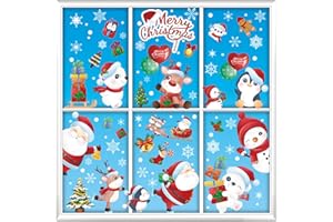 (9 Sheet) Tomario 168 Large Christmas Window Clings Stickers, 2024 Reusable Christmas Decal Double-Side with Snow Flakes Pattern for Xmas Decoration Home Bathroom Office