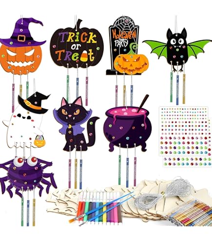 DKINY Set fai da te per Halloween, per bambini, fai da te, a pipistrello, zucca, ragno, gatti, gufo, fantasma, set creativi e fai da te, artigianato creativo con ciondolo in gomma espansa