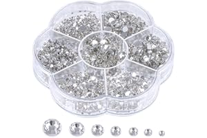 AHRLIC 3000pcs Flat Back Glass Rhinestones Kit, Bling Round Crystal Rhinestones, 7 Sizes 1.5-4.8mm, Diamond Crystal Gems with Storage Box Kit, for DIY Crafts, Nail Art, Scrapbooking, Decoration