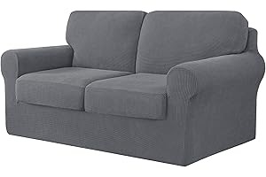 CHUN YI 5 Pieces Stretch Sofa Cover 2 Seater with Two Separate Cushions and Backrests Stylish Jacquard Spandex Fabric Sofa Slipcover for Living Room Furniture Protector(2 Seater，Light Grey