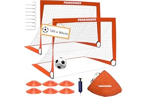 ‎PEAKVONDER PEAKVONDER Fussballtore für Garten Kinder Pop-Up 2er Set-Fußballtor Faltbar mit Glasfaserstangen & hochwertigen Tornetzen für Indoor, Outdoor | Mit Transporttasche Fußball Hütchen Ballpumpe Erdankern