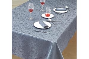 Prime Linens Home Decorative Classic Damask Printed Jacquard Tablecloth Rectangle Round Runner Napkin Table Cover Cloth Protector for Kitchen Picnic (Silver, Rectangle 52" x 90")