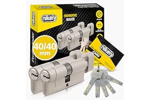 GERCAR Pro+, lot de 2 cylindres de serrure à bouton, à fermeture identique 40/40, cylindre de fermeture N+G avec bouton, serrure de porte avec protection anti-perçage, 10 clés, code, 80 mm, A:40 B:40