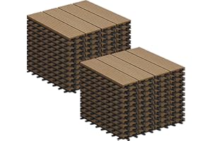 Laneetal Suelo Exterior Jardín Baldosa de Composite para Terraza Pack 22 Piezas de Suelo Vinilico Colocación Fácil para Patio Piscina Balcón, 30x30 cm, Cafe Claro