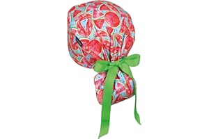 CALOMED Calot de Bloc Charlotte Chapeau Infirmière Bonnet en Tissu pour Personnels de Santé ou Pâtissier Modèle Pony Queue de Cheval Femme ou Homme Cheveux Longs (Pastèques)