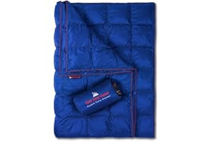 Get Out Gear Double Puffy Camping Blanket - Extra Puffy, Packable, Lightweight and Warm | Ideal for Outdoors, Travel, Stadium, Festivals, Beach, Hammock | Water-Resistant Camp Quilt (Blue/Red)