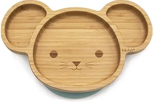 Koko Kids® Assiette à ventouse en bambou pour bébé et enfant en bas âge avec anneau d'aspiration puissant (Menthe)