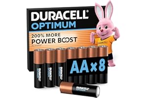 DURACELL Optimum AA Batteries (8 Pack) – Alkaline Batteries 1.5V – 200% More Power Boost Actives – Meets Demands Of Modern Devices – 100% Recyclable, 0% Plastic Packaging – MX1500
