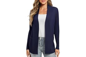 EXCHIC Damski kardigan z długim rękawem, lekki, wygodny, otwarty przód, długie swetry z kieszeniami