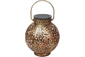 FREEPOWER Solar Laternen für Außen, Wasserdichte LED Lampen mit Metallgehäuse, Hängend/Stehend & Warmweißes Flackerlicht, Gartenbeleuchtung, Groß, Höhe 18cm