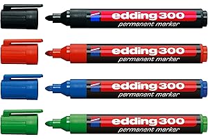 Edding 300 marker permanentny, do wielokrotnego nape?niania, 1,5 – 3 mm [kolor podstawowy] czarny, czerwony, niebieski i zielony