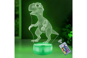 BringLuck2U Veilleuse de Dinosaure, Lampe de Chevet, Cadeaux de Lampe de Dinosaure 3D avec 16 Changements de Couleur et Télécommande, Cadeaux pour Enfants de 3 4 5 6 7 8 9 Ans et plus