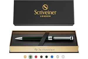 ‎SCRIVEINER Scriveiner Kugelschreiber Britisch Renngrün - Luxus Kuli in britischem Renngrün mit Chromveredelung, Schmidt Ersatzmine, Geschenkbox, Büro Set, Professionell Kugelschreiber, Schöne Stifte