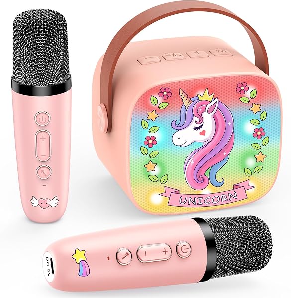 Dislocati Karaoke Maschine mit 2 Bluetooth Mikrofon Kinder, Einhorn Geschenke für Mädchen 3-12 Jahre Tragbarer Karaoke Mikrofon Ostergeschenke Kinder Spielzeug ab 3-12 Jahre Mädchen Microphone - 1