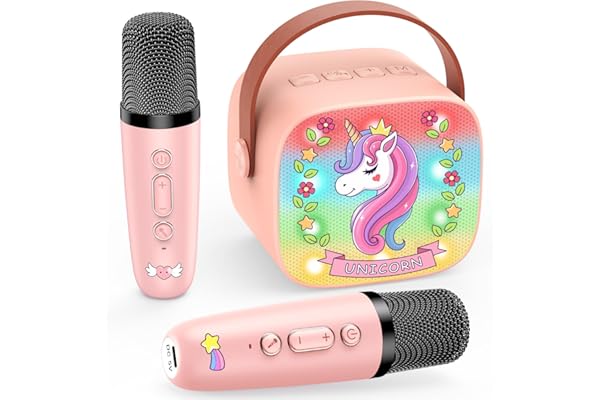 Dislocati Micro Karaoke Enfant avec 2 Micro sans Fil Bluetooth, Cadeau Fille 3-12 Ans Microphone Karaoké Jouet Fille 3-12 Ans Micro Enfant pour Chanter Fille Cadeau de Noel Enfant Licorne