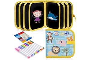 Kidpolis Abwischbares Malbuch für Kinder, Tragbares Graffiti Zeichenbrett, Reisespiele Doodle Pad mit 12 Farbstiften, 14 Seiten für 3 4 5 6 7 8 jährige Jungen Mädchen Geschenk