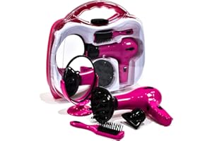 KandyToys Juego de peluquería para niñas en estuche de transporte | Secador de pelo a pilas Make Believe Play Set