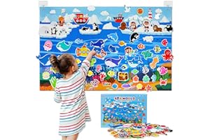 Taika 70 Pcs Ocean Creatures Felt Story Board Set, 43x28 inch Flannel Board, Fuzzy Felt Set, Preschool Storytelling, Classroom Educational Learning Play Kit, Interactive Teaching Kit