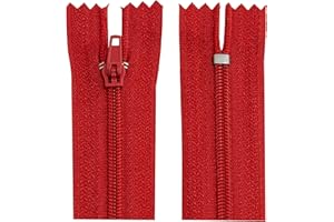 Aerzetix - C63455 - Set di 10 Cerniere Lampo a Spirale N°3 Non separabile 40cm in Nylon - cursore autobloccante in Metallo - Colore Rosso Lampone - Abbigliamento Cucito Pantaloni merceria