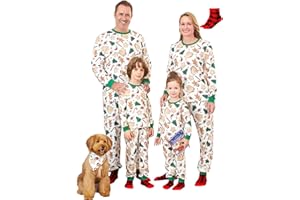 PatPat Pyjama de Noël Assorti à la Famille, Ensemble Complet avec Arbre de Noël et Impression de Voiture, Haut et Bas à Manches Longues