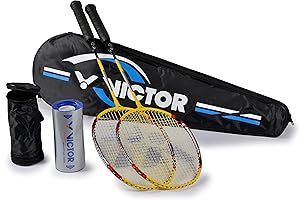 Victor Raqueta de bádminton Juego 2 x al de 2200, Racketbag, 3 x Nylon Ball, Amarillo/Plata/Rojo, 67,5 cm, 099/6/5